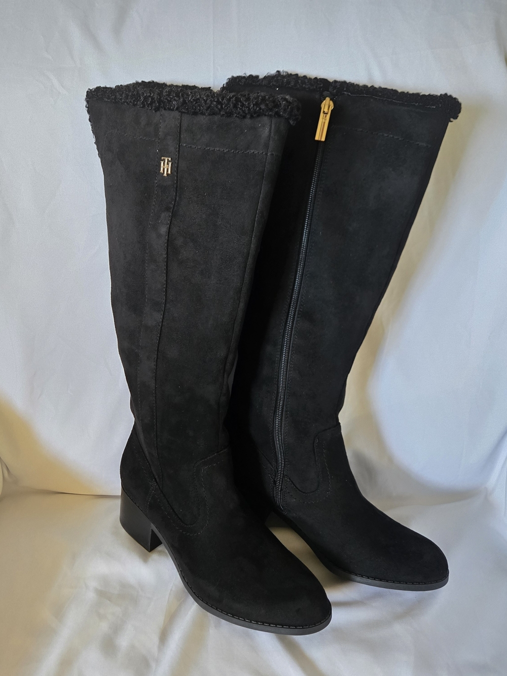 Tommy Hilfiger Black Suede Knee-High Winter Boots